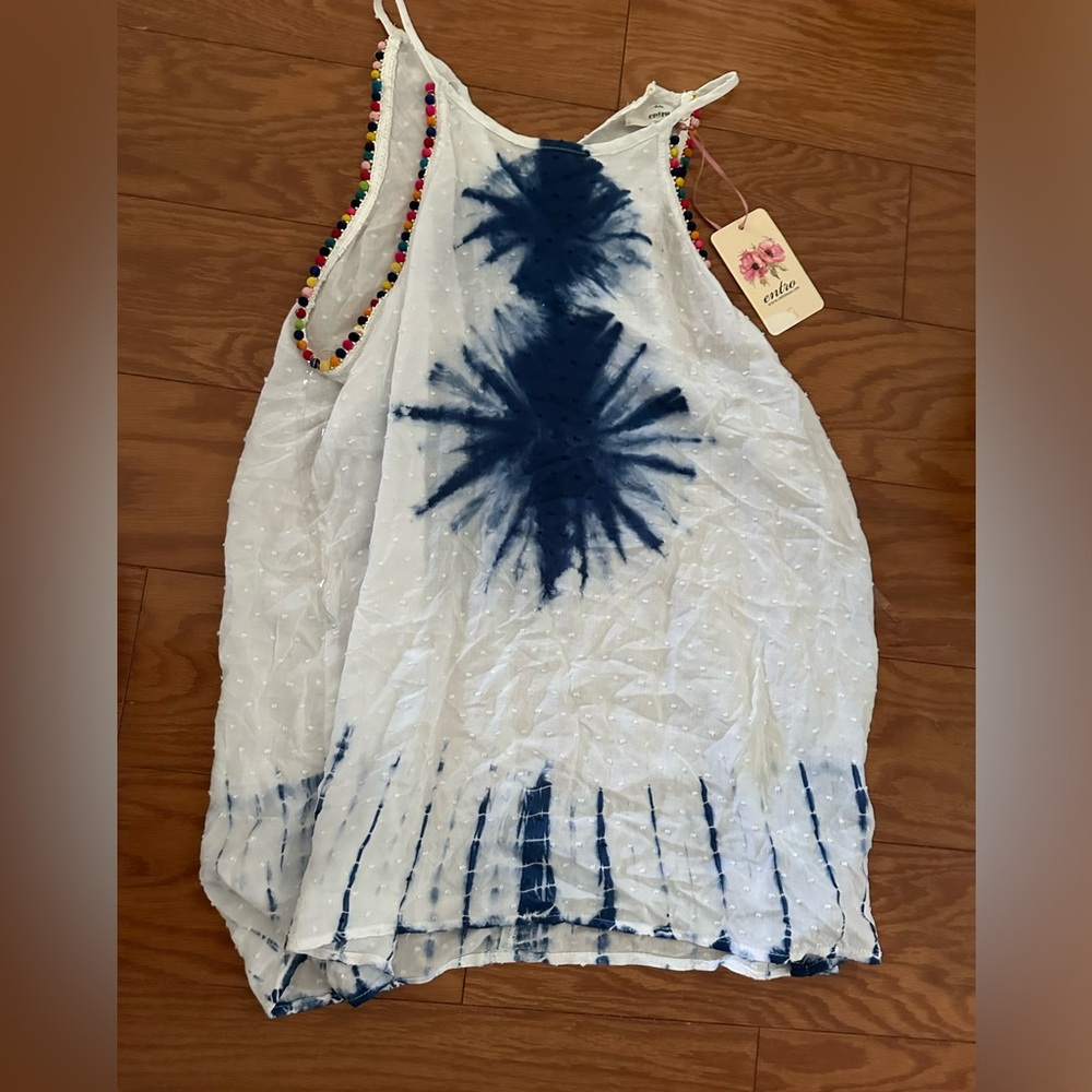 NWT colorful Pom Pom tie dye top
